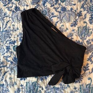 Black One-Shoulder Top with Bow Detail